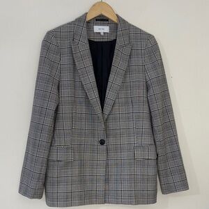 REISS Alenna Tailored Plaid Blazer Black Gray Plaid Luxury Timeless Chic Sz 10